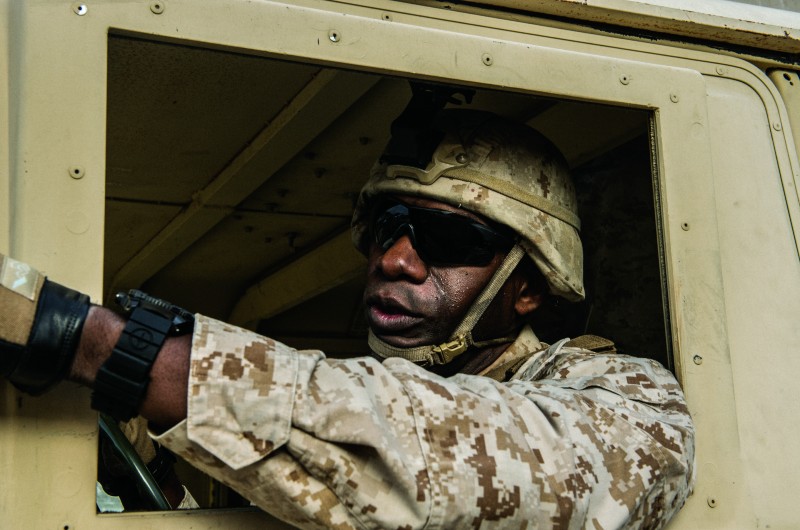 military servicemember wearing polarized sunglasses